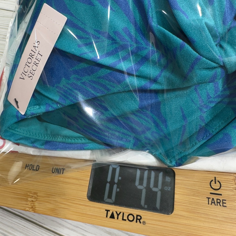 NEW VS Swim Push Up Halter Bikini Top Teal Blue Tropical Palm 36DDD - Picture 7 of 9